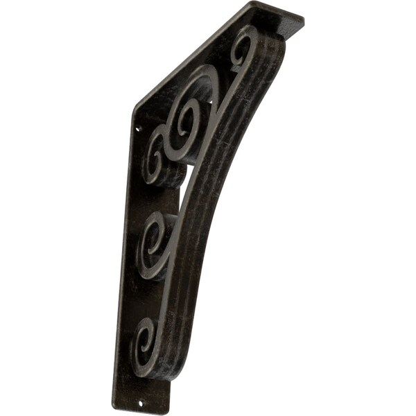 Ekena Millwork Tristan Wrought Iron Bracket, (Triple center brace), Antiqued Warm Silver 2"W x 7 1/2"D x 10"H BKTM02X07X10TTNAWS - main